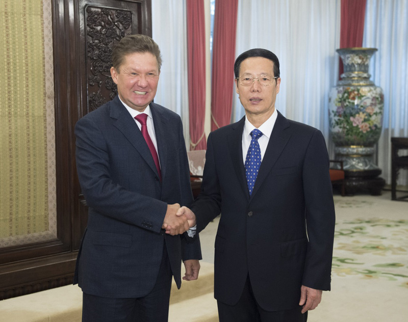 3月22日，中共中央政治局常委、國務院副總理張高麗在北京中南海紫光閣會見俄羅斯天然氣工業公司總裁米勒。
