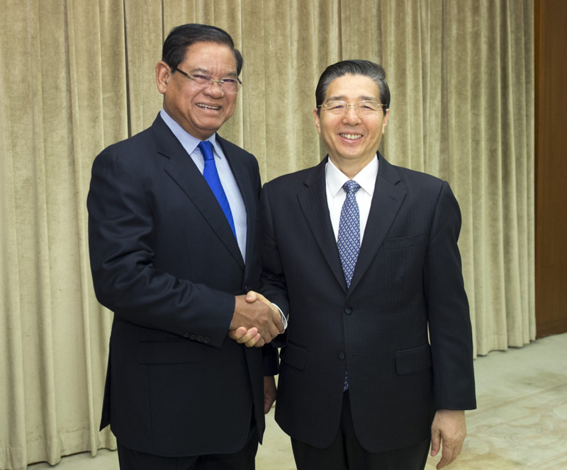 4月7日，國務委員、公安部部長郭聲琨在北京會見柬埔寨副首相兼內政大臣韶肯。