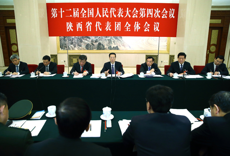 3月11日，中共中央政治局常委、國務院副總理張高麗參加十二屆全國人大四次會議陜西代表團的審議。新華社記者 丁海濤 攝
