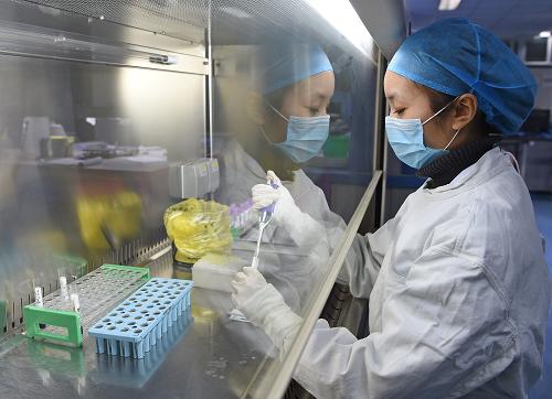 12月1日，第三軍醫大學新橋醫院國家艾滋病確診實驗室內，醫生使用HIV抗體的快速試劑進行檢測。