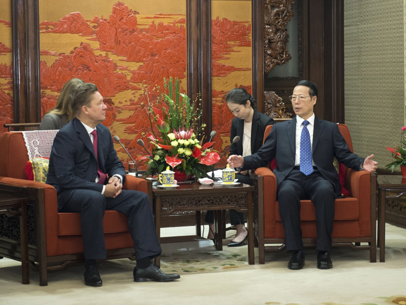 3月22日，中共中央政治局常委、國務院副總理張高麗在北京中南海紫光閣會見俄羅斯天然氣工業公司總裁米勒。