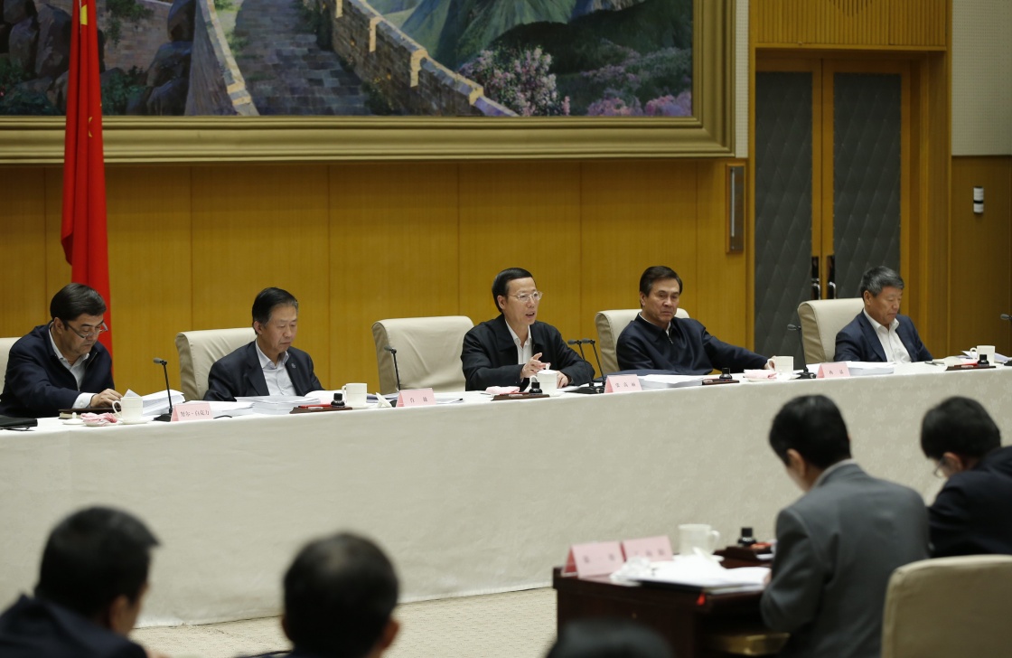 3月25日，中共中央政治局常委、國務院副總理張高麗在北京出席國務院實施新一輪農村電網改造升級工程電視電話會議並講話。新華社記者 鞠鵬 攝